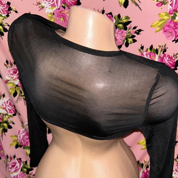 Black mesh sheer buckle top sleeves arm cover up rave festival bolero mesh D3 - Picture 7 of 7